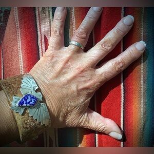 Sterling , lapis leather cuff, up to 6 3/4” wrist